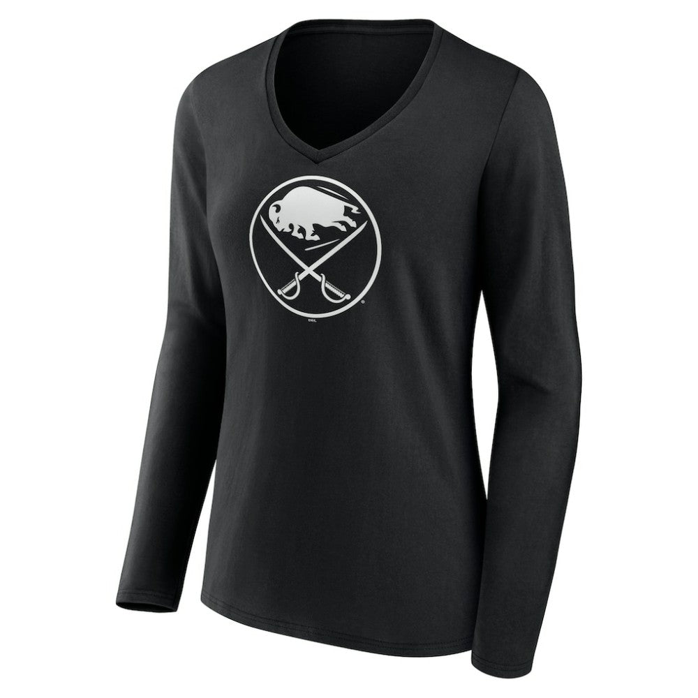 Buffalo Sabres Women's Personalized Name & Number Monochrome Long Sleeve V-Neck T-Shirt - Black T-shirts