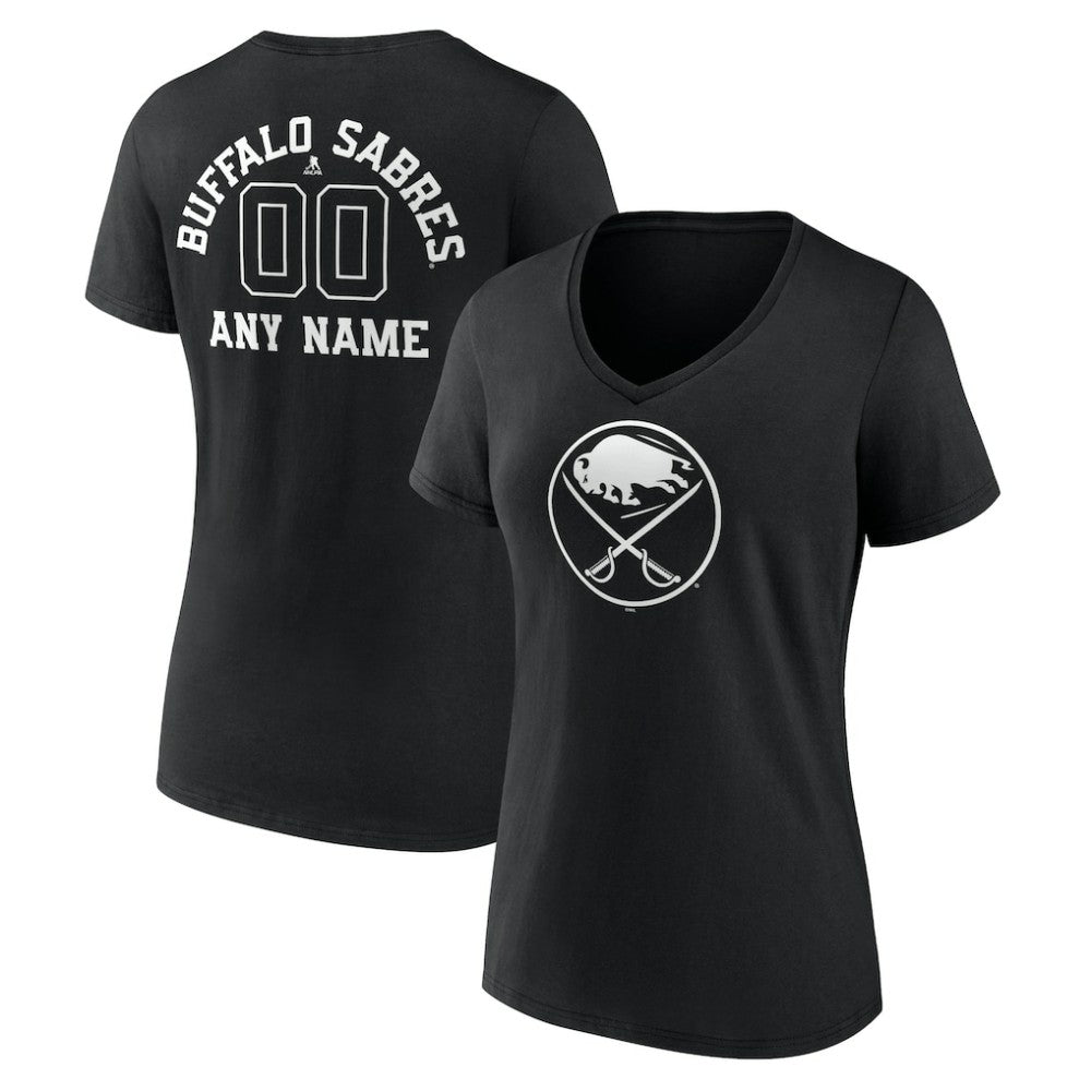 Buffalo Sabres Women's Personalized Name & Number Monochrome V-Neck T-Shirt - Black T-shirts