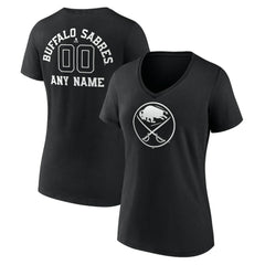 Buffalo Sabres Women's Personalized Name & Number Monochrome V-Neck T-Shirt - Black T-shirts