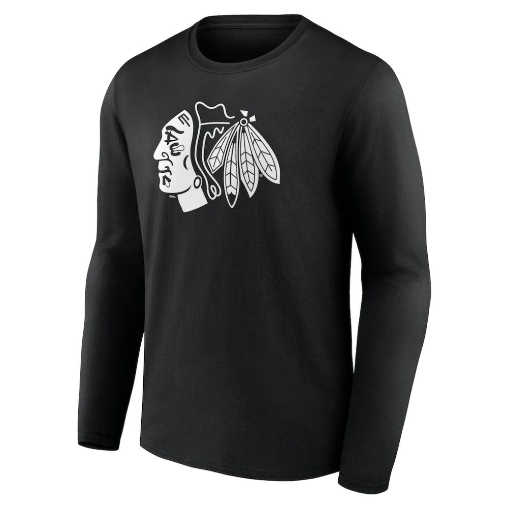 Chicago Blackhawks Personalized Name & Number Monochrome Long Sleeve T-Shirt - Black T-shirts