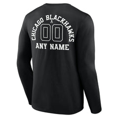 Chicago Blackhawks Personalized Name & Number Monochrome Long Sleeve T-Shirt - Black T-shirts