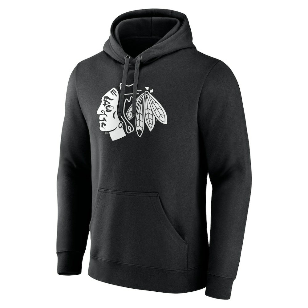 Chicago Blackhawks Personalized Name & Number Monochrome Pullover Hoodie - Black Hoodies