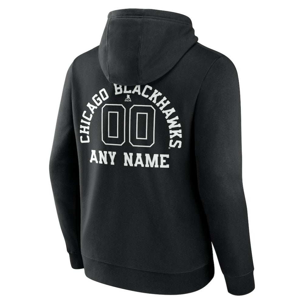 Chicago Blackhawks Personalized Name & Number Monochrome Pullover Hoodie - Black Hoodies