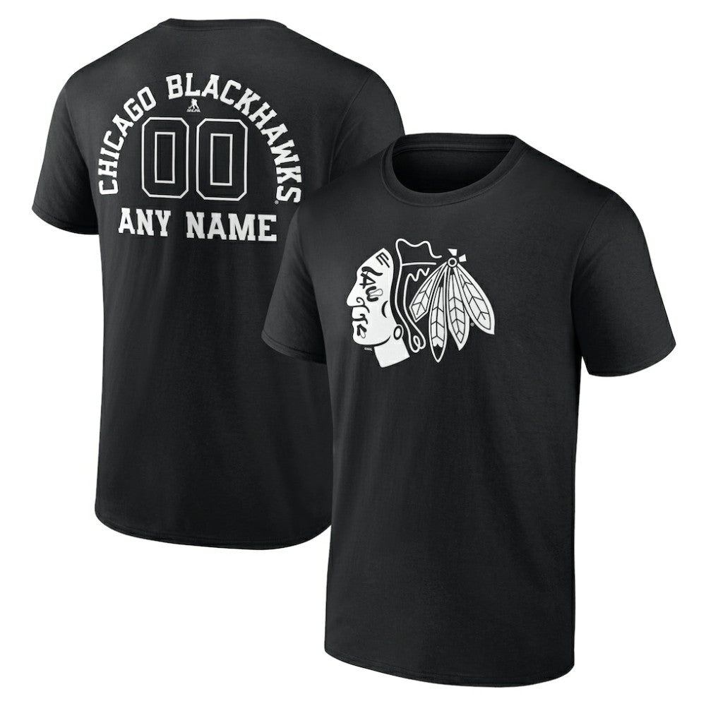 Chicago Blackhawks Personalized Name & Number Monochrome T-Shirt - Black T-shirts