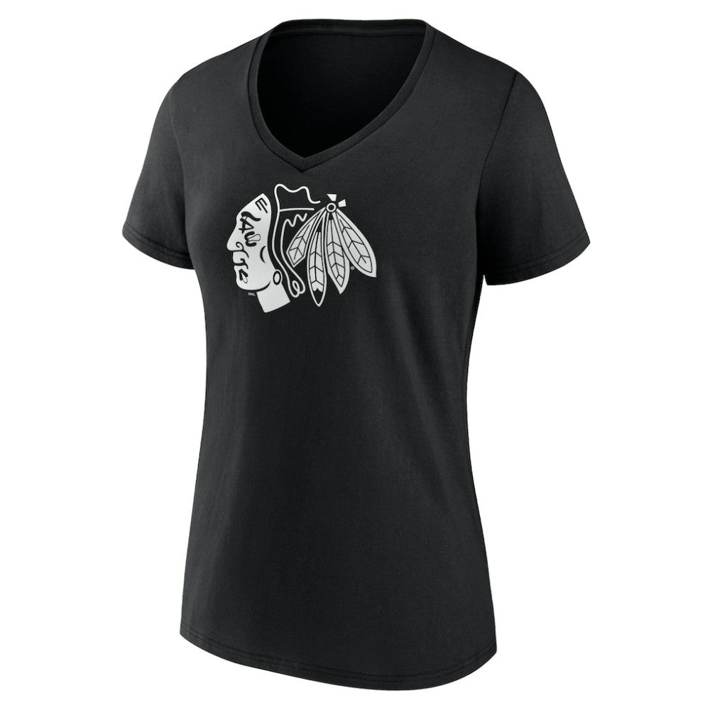 Chicago Blackhawks Women's Personalized Name & Number Monochrome V-Neck T-Shirt - Black T-shirts