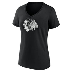 Chicago Blackhawks Women's Personalized Name & Number Monochrome V-Neck T-Shirt - Black T-shirts