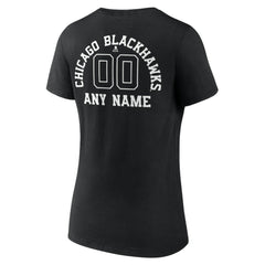 Chicago Blackhawks Women's Personalized Name & Number Monochrome V-Neck T-Shirt - Black T-shirts