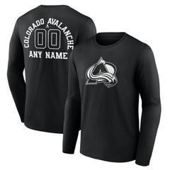 Colorado Avalanche Personalized Name & Number Monochrome Long Sleeve T-Shirt - Black T-shirts