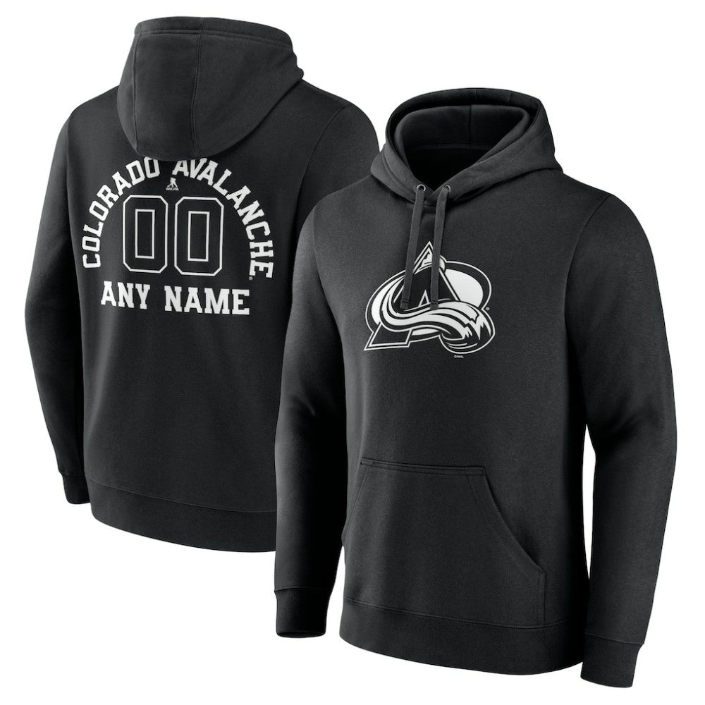 Colorado Avalanche Personalized Name & Number Monochrome Pullover Hoodie - Black Hoodies