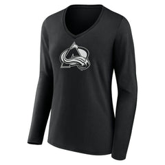 Colorado Avalanche Women's Personalized Name & Number Monochrome Long Sleeve V-Neck T-Shirt - Black T-shirts