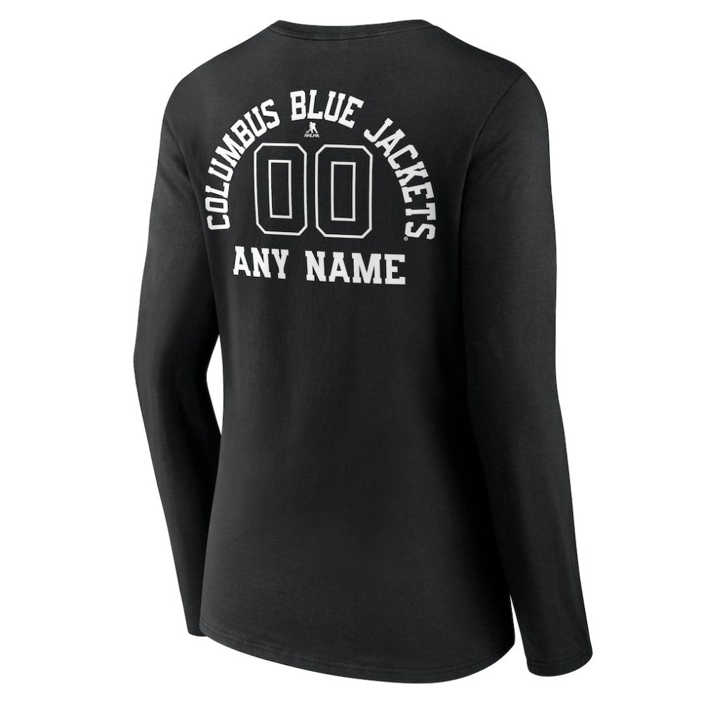 Columbus Blue Jackets Women's Personalized Name & Number Monochrome Long Sleeve V-Neck T-Shirt - Black T-shirts
