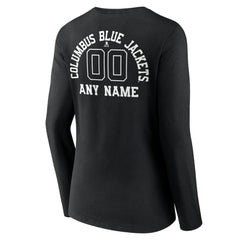 Columbus Blue Jackets Women's Personalized Name & Number Monochrome Long Sleeve V-Neck T-Shirt - Black T-shirts