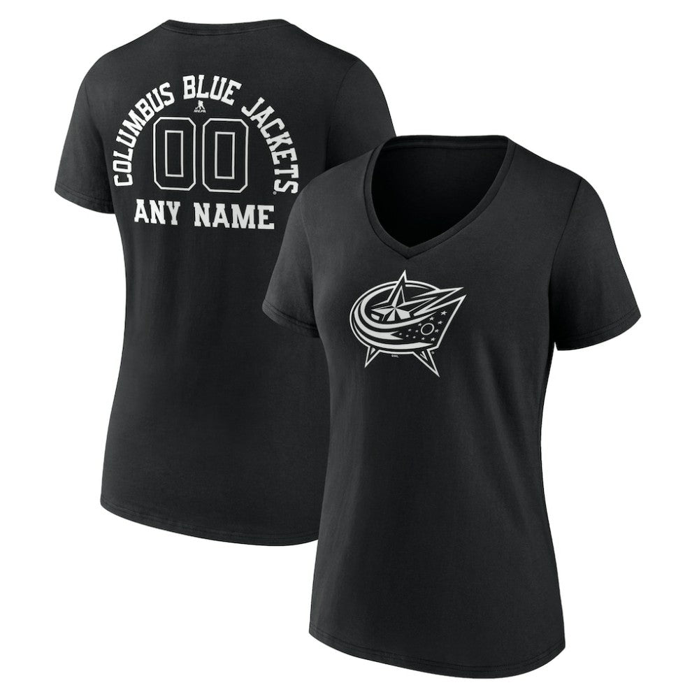 Columbus Blue Jackets Women's Personalized Name & Number Monochrome V-Neck T-Shirt - Black T-shirts