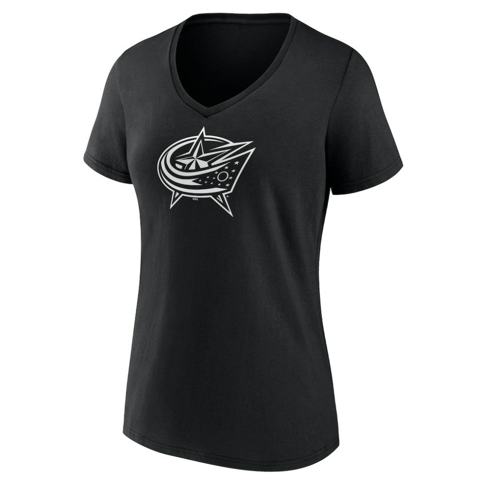 Columbus Blue Jackets Women's Personalized Name & Number Monochrome V-Neck T-Shirt - Black T-shirts