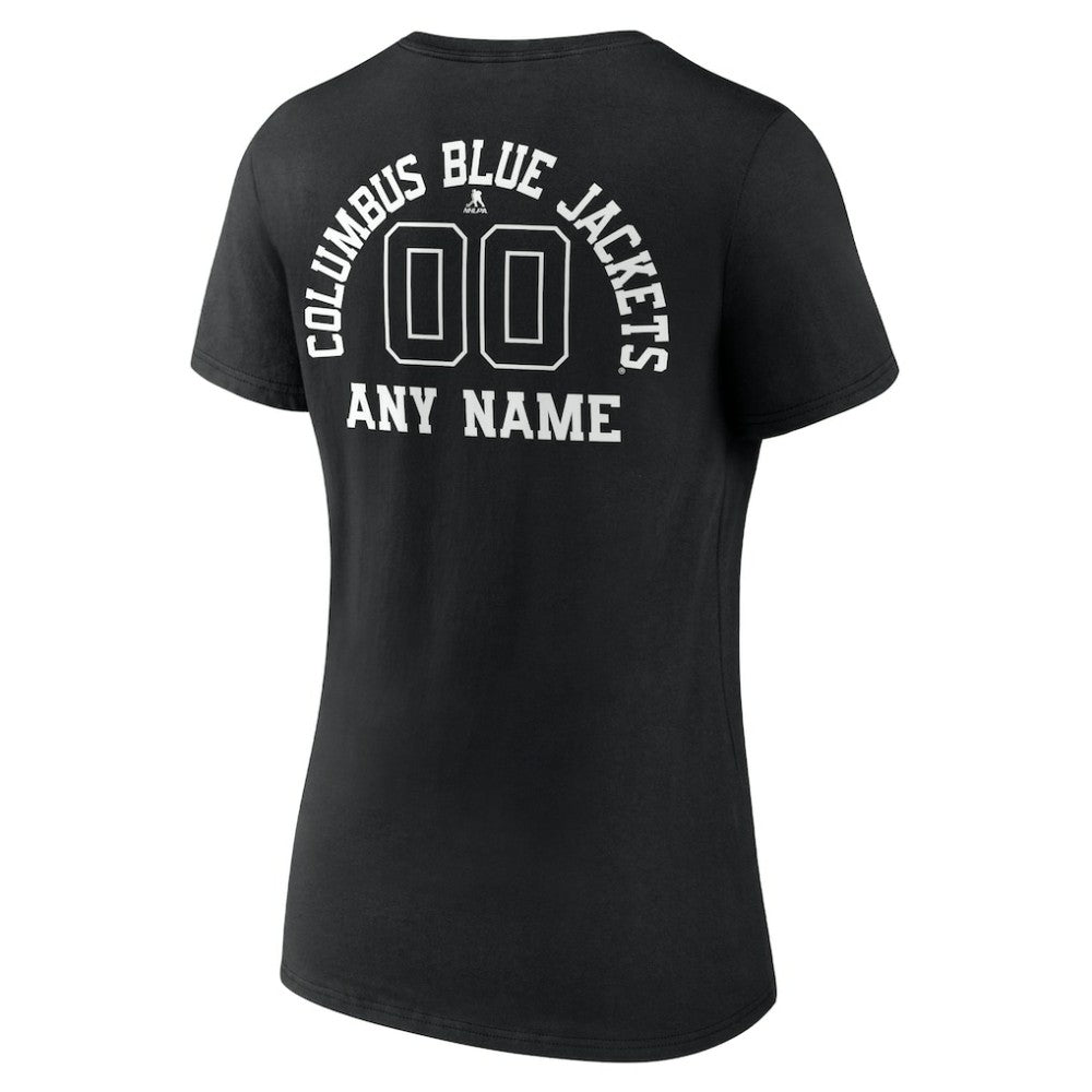Columbus Blue Jackets Women's Personalized Name & Number Monochrome V-Neck T-Shirt - Black T-shirts