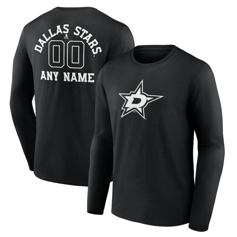 Dallas Stars Personalized Name & Number Monochrome Long Sleeve T-Shirt - Black T-shirts