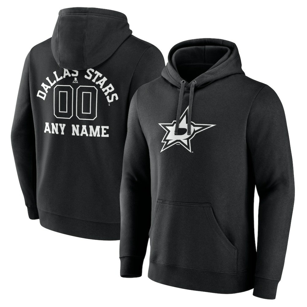 Dallas Stars Personalized Name & Number Monochrome Pullover Hoodie - Black Hoodies
