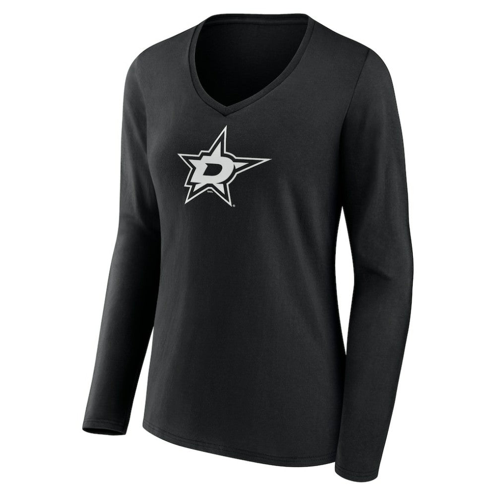 Dallas Stars Women's Personalized Name & Number Monochrome Long Sleeve V-Neck T-Shirt - Black T-shirts