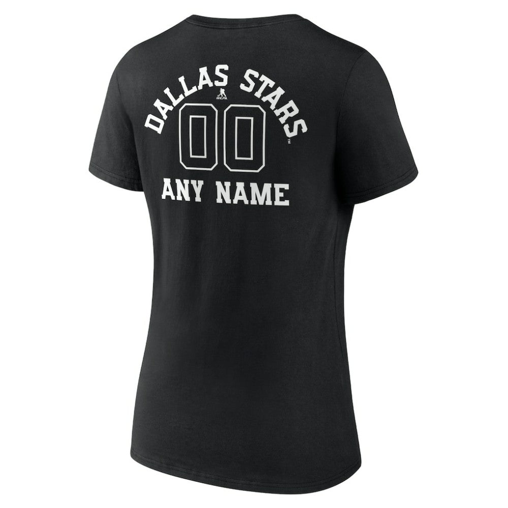 Dallas Stars Women's Personalized Name & Number Monochrome V-Neck T-Shirt - Black T-shirts