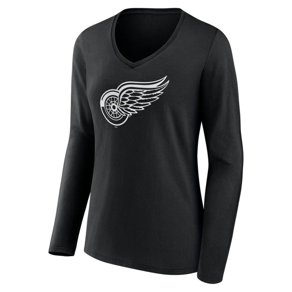 Detroit Red Wings Women's Personalized Name & Number Monochrome Long Sleeve V-Neck T-Shirt - Black T-shirts