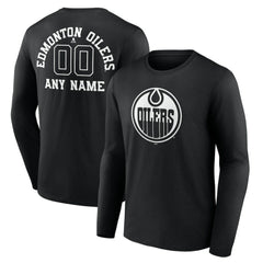 Edmonton Oilers Personalized Name & Number Monochrome Long Sleeve T-Shirt - Black T-shirts