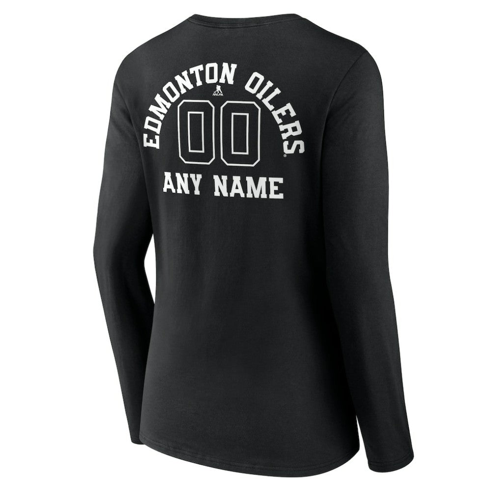 Edmonton Oilers Women's Personalized Name & Number Monochrome Long Sleeve V-Neck T-Shirt - Black T-shirts