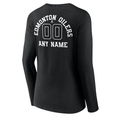 Edmonton Oilers Women's Personalized Name & Number Monochrome Long Sleeve V-Neck T-Shirt - Black T-shirts