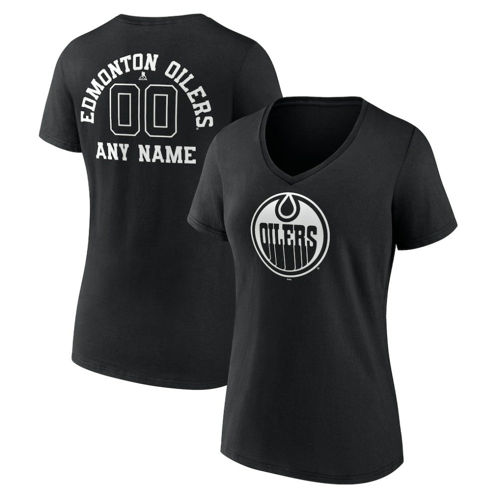 Edmonton Oilers Women's Personalized Name & Number Monochrome V-Neck T-Shirt - Black T-shirts