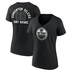 Edmonton Oilers Women's Personalized Name & Number Monochrome V-Neck T-Shirt - Black T-shirts