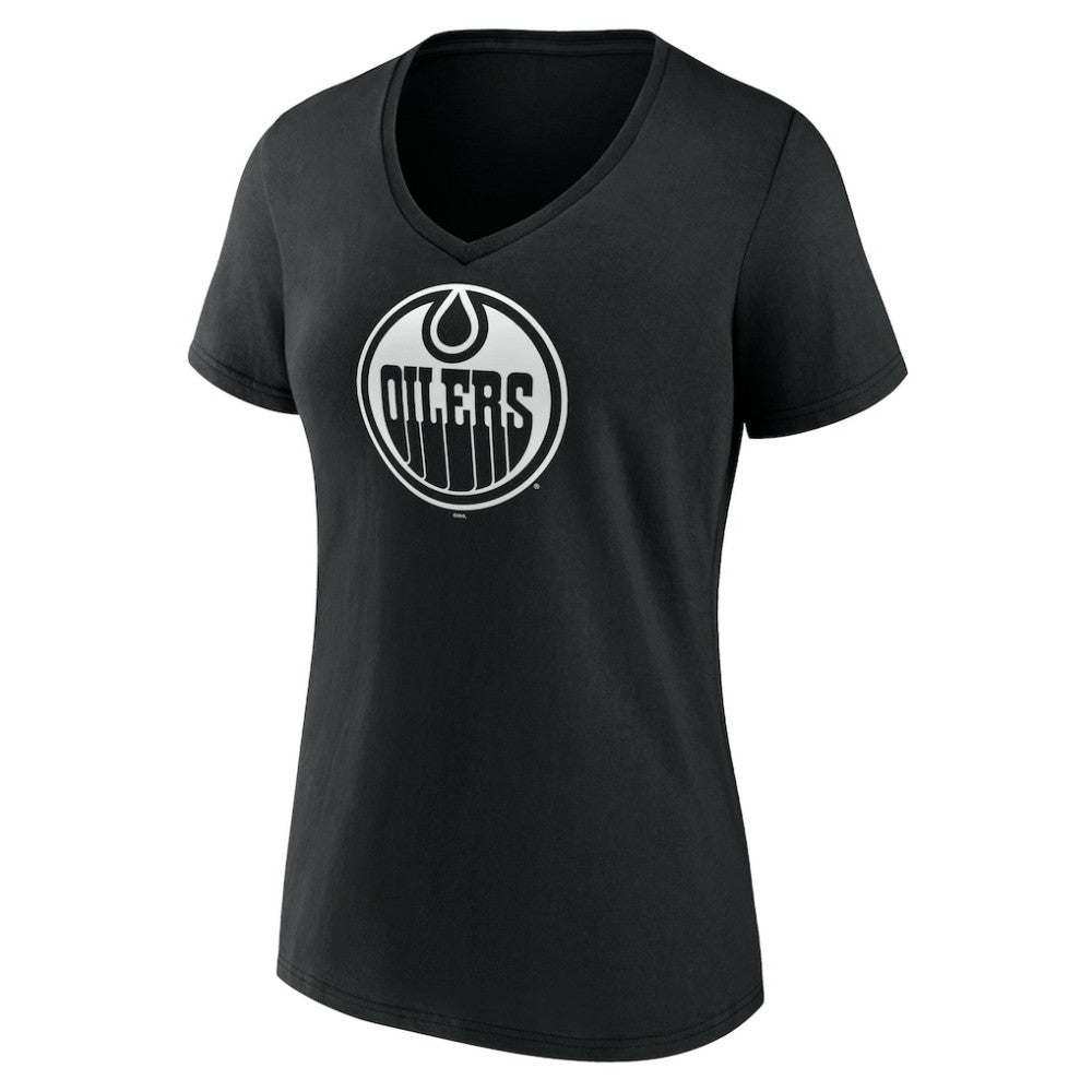 Edmonton Oilers Women's Personalized Name & Number Monochrome V-Neck T-Shirt - Black T-shirts