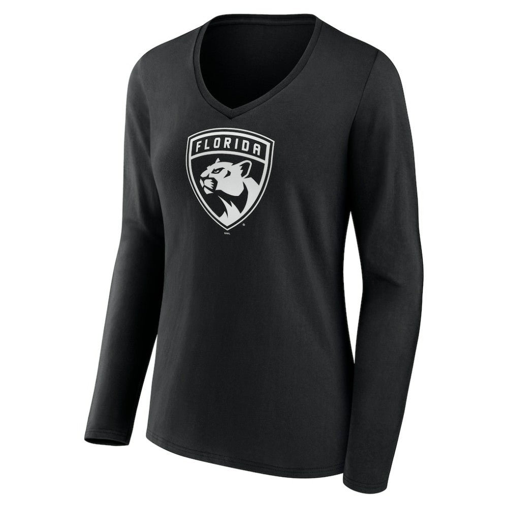 Florida Panthers Women's Personalized Name & Number Monochrome Long Sleeve V-Neck T-Shirt - Black T-shirts