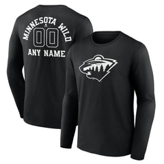 Minnesota Wild Personalized Name & Number Monochrome Long Sleeve T-Shirt - Black T-shirts