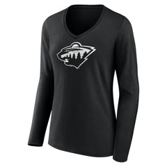 Minnesota Wild Women's Personalized Name & Number Monochrome Long Sleeve V-Neck T-Shirt - Black T-shirts