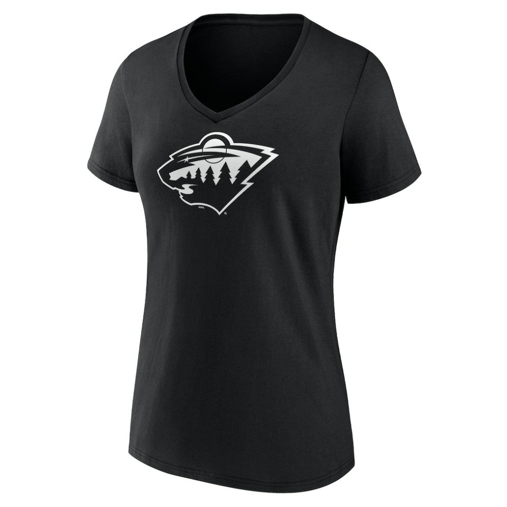 Minnesota Wild Women's Personalized Name & Number Monochrome V-Neck T-Shirt - Black T-shirts