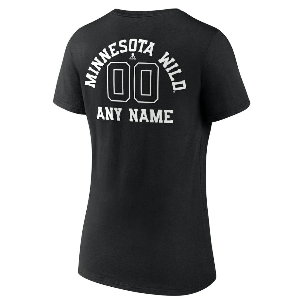 Minnesota Wild Women's Personalized Name & Number Monochrome V-Neck T-Shirt - Black T-shirts