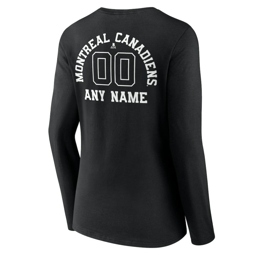 Montreal Canadiens Women's Personalized Name & Number Monochrome Long Sleeve V-Neck T-Shirt - Black T-shirts
