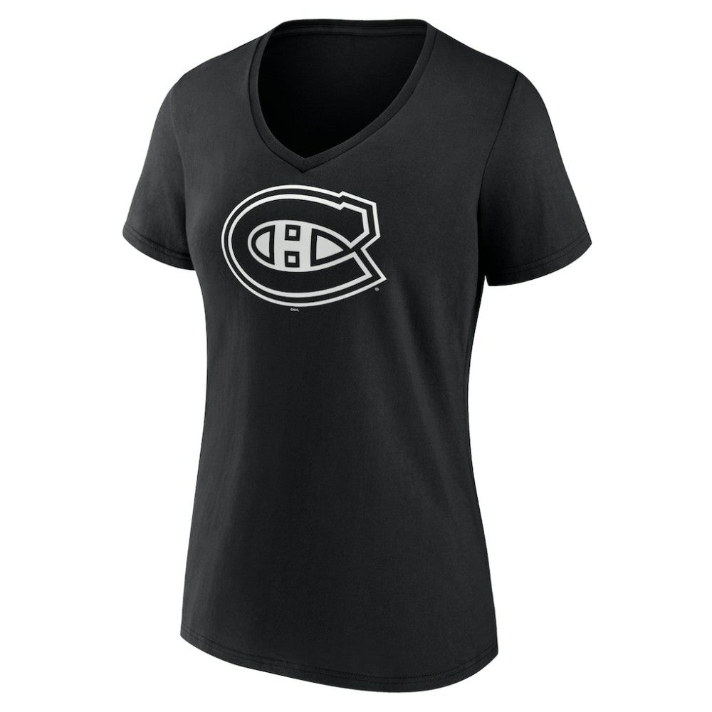 Montreal Canadiens Women's Personalized Name & Number Monochrome V-Neck T-Shirt - Black T-shirts