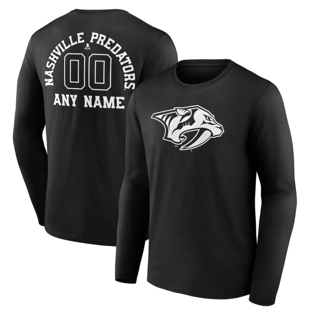 Nashville Predators Personalized Name & Number Monochrome Long Sleeve T-Shirt - Black T-shirts