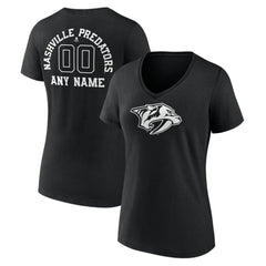 Nashville Predators Women's Personalized Name & Number Monochrome V-Neck T-Shirt - Black T-shirts