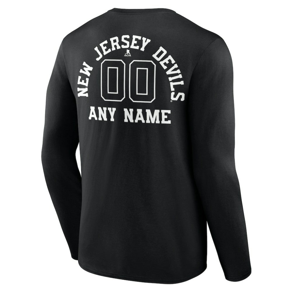 New Jersey Devils Personalized Name & Number Monochrome Long Sleeve T-Shirt - Black T-shirts