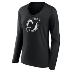 New Jersey Devils Women's Personalized Name & Number Monochrome Long Sleeve V-Neck T-Shirt - Black T-shirts