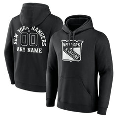 New York Rangers Personalized Name & Number Monochrome Pullover Hoodie - Black Hoodies