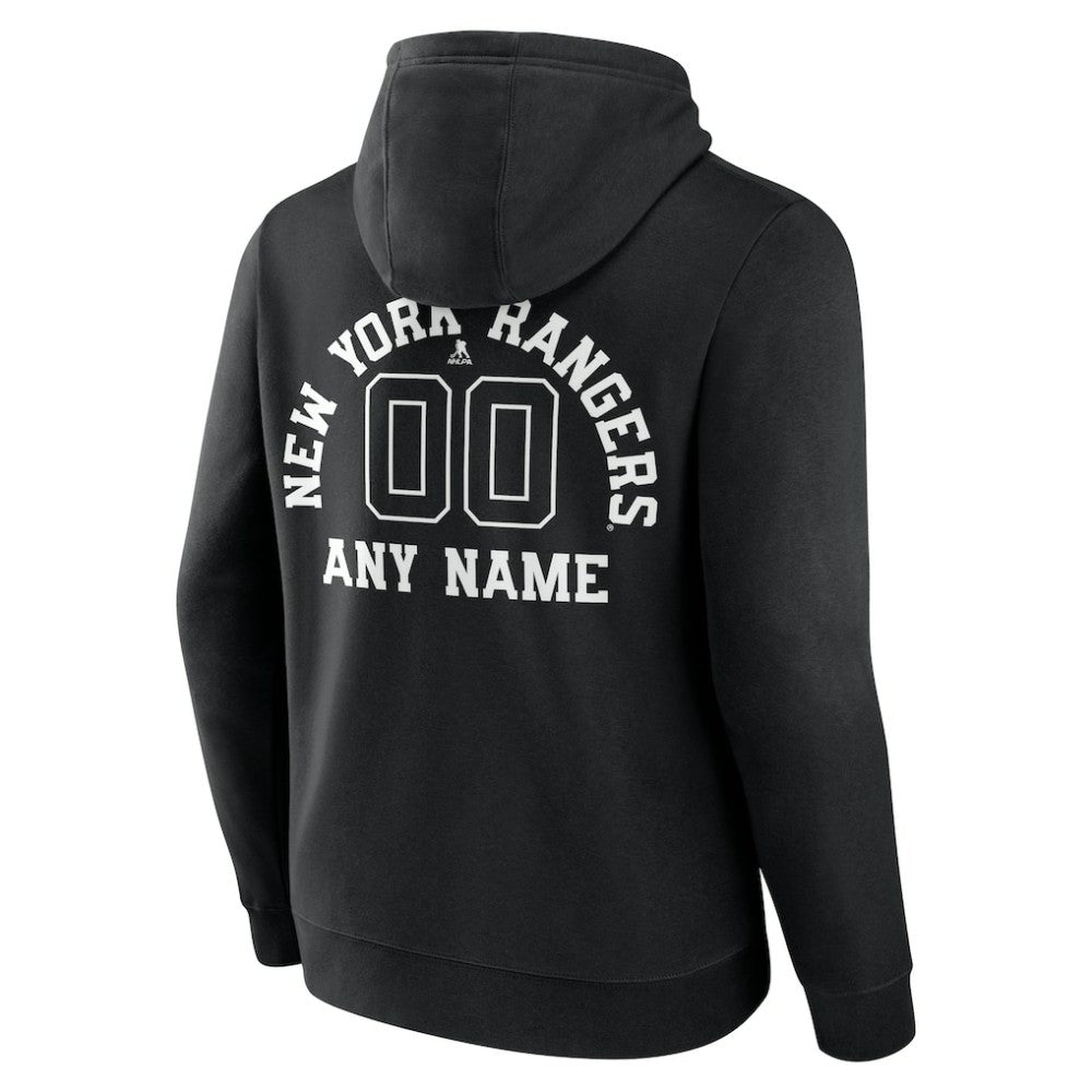 New York Rangers Personalized Name & Number Monochrome Pullover Hoodie - Black Hoodies