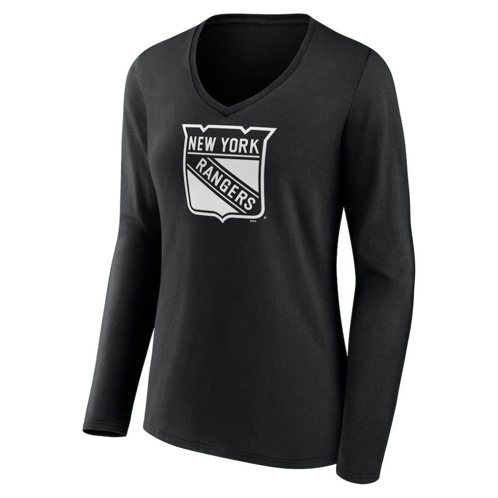 New York Rangers Women's Personalized Name & Number Monochrome Long Sleeve V-Neck T-Shirt - Black T-shirts