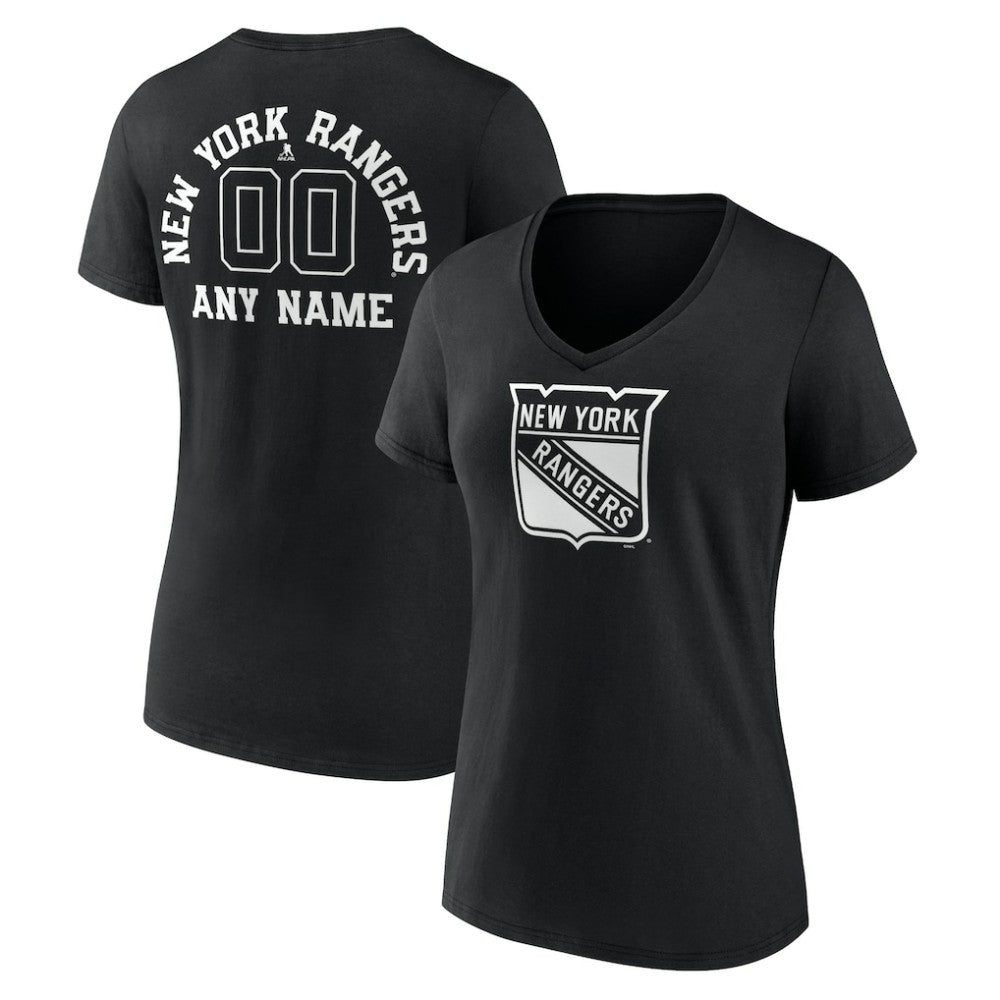 New York Rangers Women's Personalized Name & Number Monochrome V-Neck T-Shirt - Black T-shirts