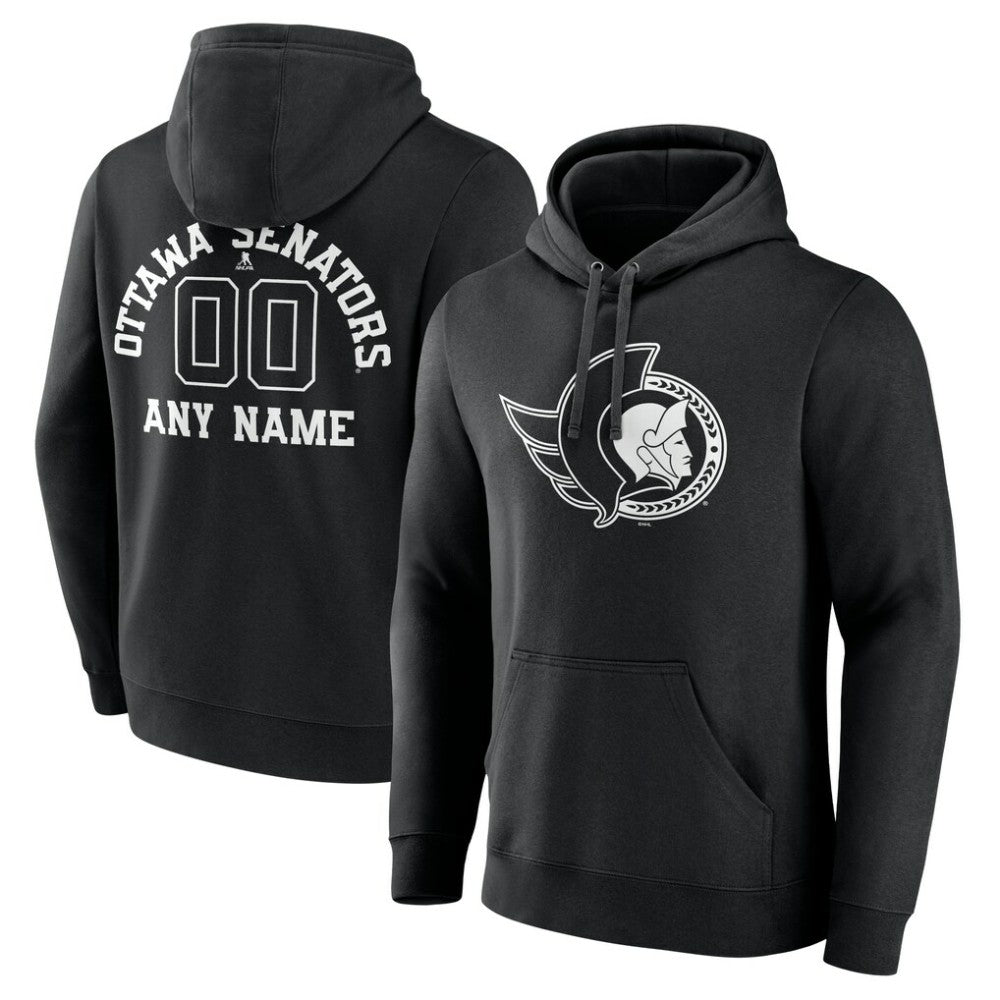 Ottawa Senators Personalized Name & Number Monochrome Pullover Hoodie - Black Hoodies