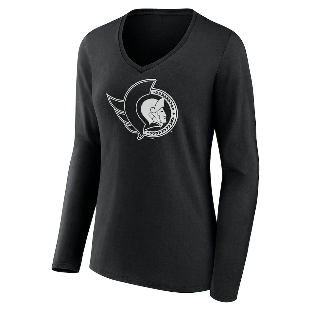 Ottawa Senators Women's Personalized Name & Number Monochrome Long Sleeve V-Neck T-Shirt - Black T-shirts