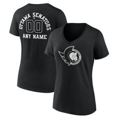 Ottawa Senators Women's Personalized Name & Number Monochrome V-Neck T-Shirt - Black T-shirts