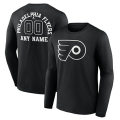 Philadelphia Flyers Personalized Name & Number Monochrome Long Sleeve T-Shirt - Black T-shirts