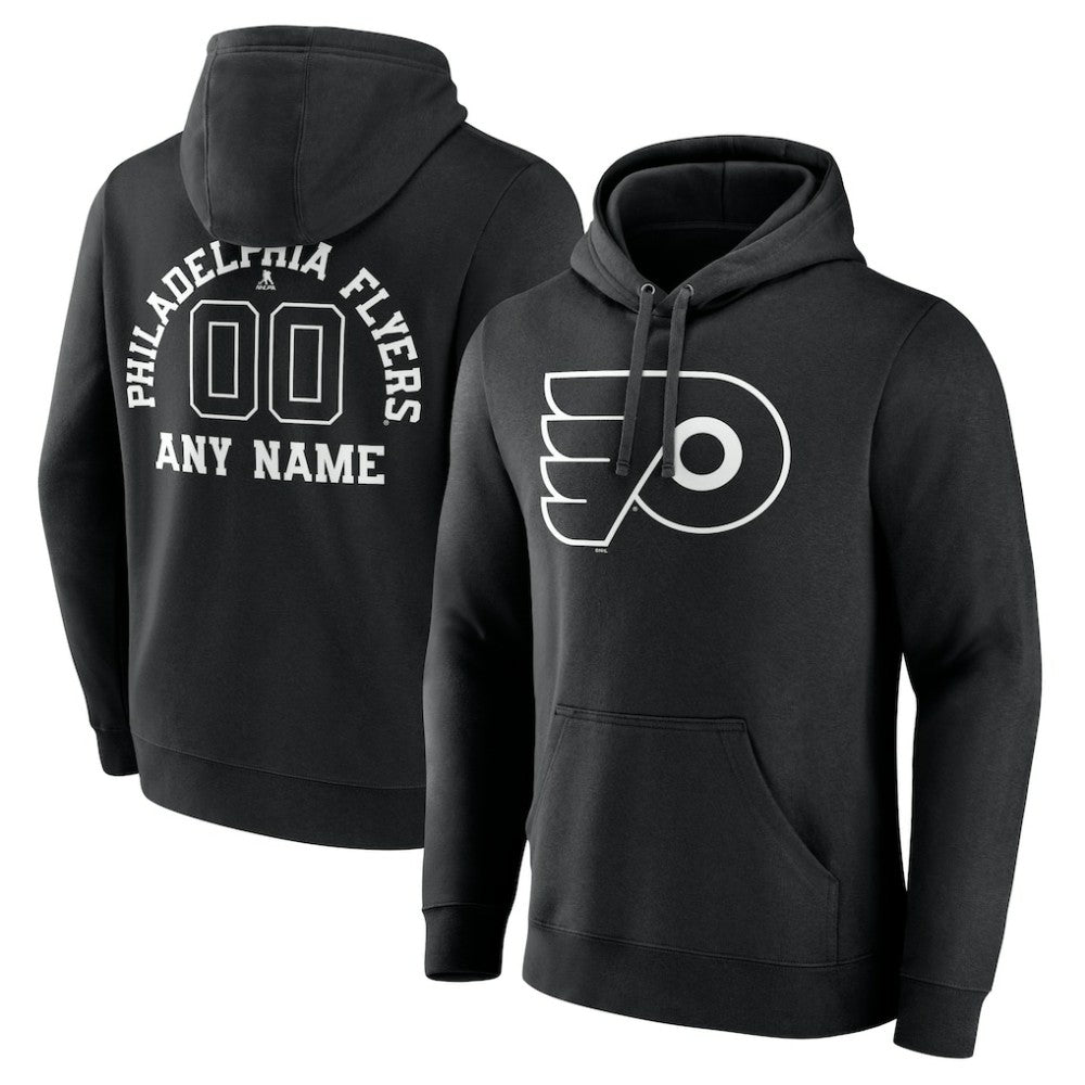Philadelphia Flyers Personalized Name & Number Monochrome Pullover Hoodie - Black Hoodies